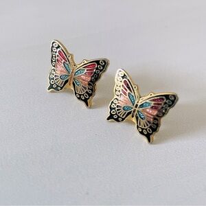 Vintage Multicolored Butterfly Earrings- Pierced Ears